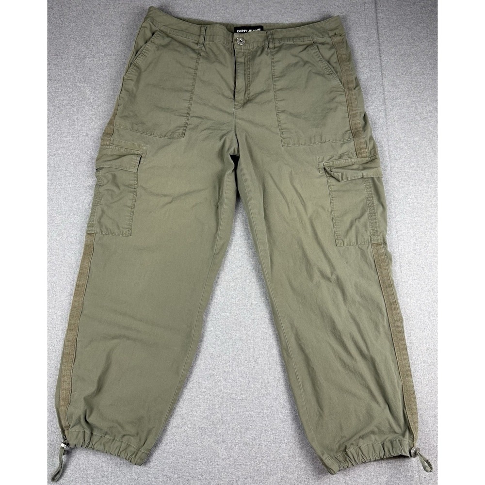 DKNY Jeans Cargo Pants Womens 10 Olive Green Utility Jogger Drawstring Hem